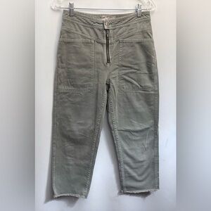 FREE PEOPLE Easy Pocket Utility Pants Womens 26x22” Cropped Sage Cotton Raw Hem
